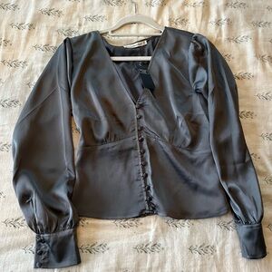 NWT Abercrombie & Fitch silk blue grey blouse